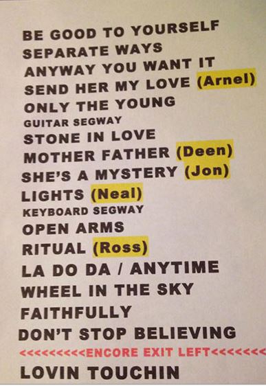 Journey Hollywood,CA May 16 2014 SETLIST.JPG