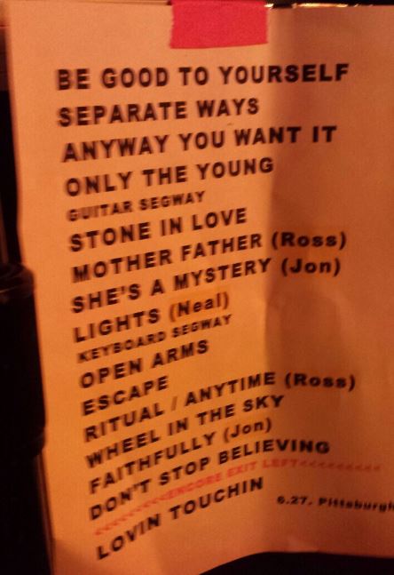 Journey in Burgettstown  PA 27 Jun 2014 SETLIST.JPG