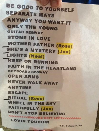 Setlist from 8-24-2014  Journey concert in Solomons, Maryland.JPG